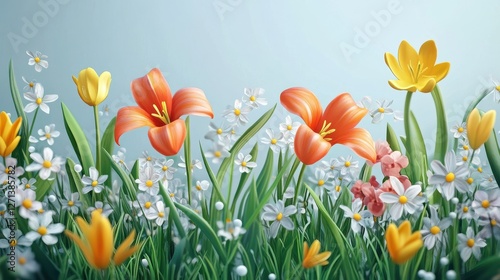 Spring Illustration Elements with Flowers and Plants.