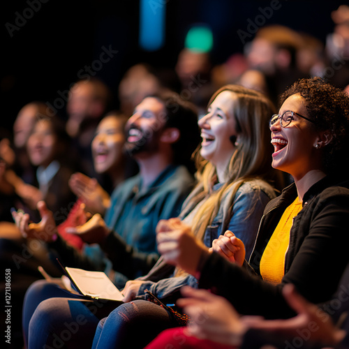 photography view of audience attending conference excited and cheering

