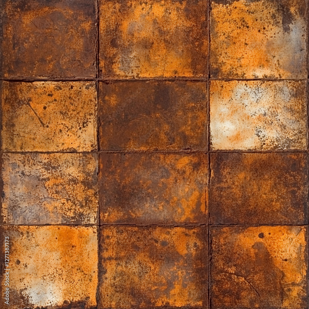 Rustic textured tiles with orange and brown hues in grid Rustic textured tiles with orange and brown hues in grid