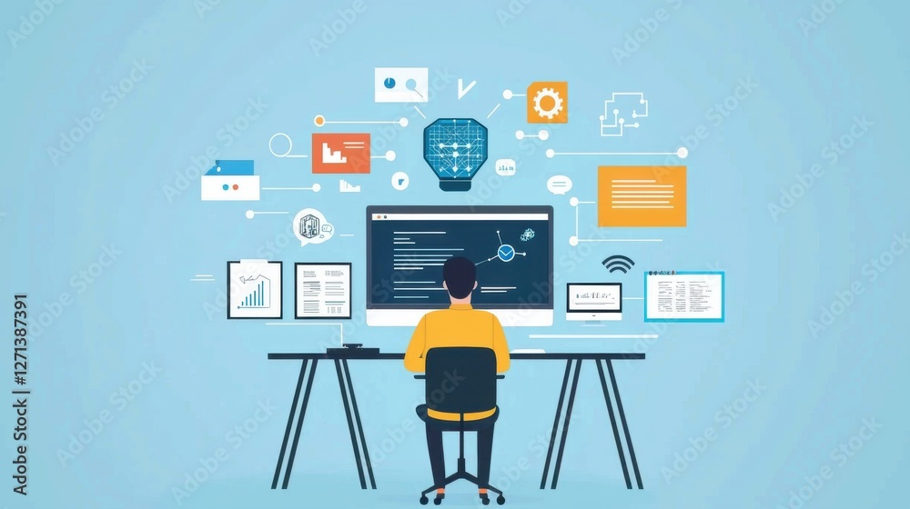 Brainstorming is a process of gaining perspective. Digital workspace with coding elements Brainstorming is a process of gaining perspective. Digital workspace with coding elements