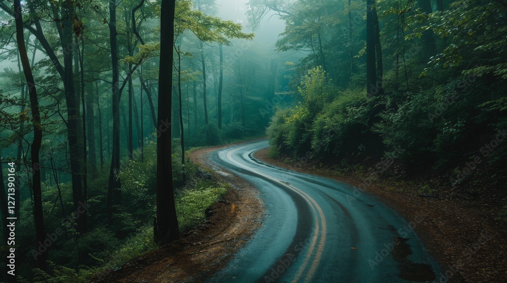Fototapeta premium Winding road through a dense forest