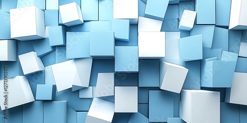 Abstract 3D Blue and White Cubes photo