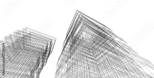 Vector Wireframe and Parametric Architecture – Futuristic Skyscrapers and Grid Structures