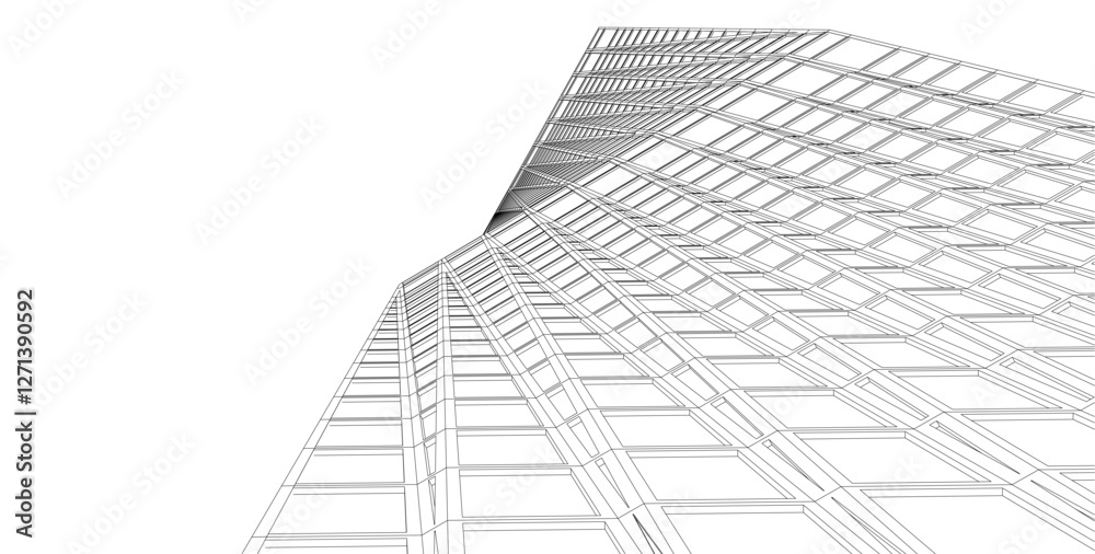 Fototapeta premium Vector Wireframe and Parametric Architecture – Futuristic Skyscrapers and Grid Structures