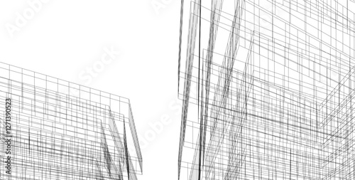 Vector Wireframe and Parametric Architecture – Futuristic Skyscrapers and Grid Structures
