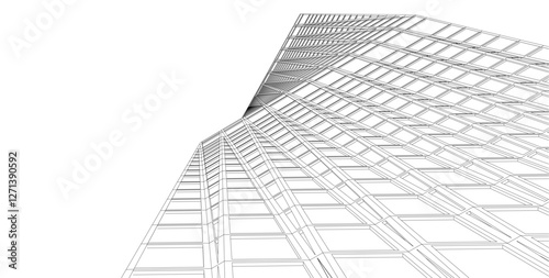 Vector Wireframe and Parametric Architecture – Futuristic Skyscrapers and Grid Structures