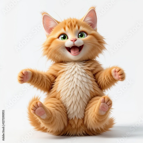 cute orange cheerful kitten. 3d illustration animal. for advertising and books