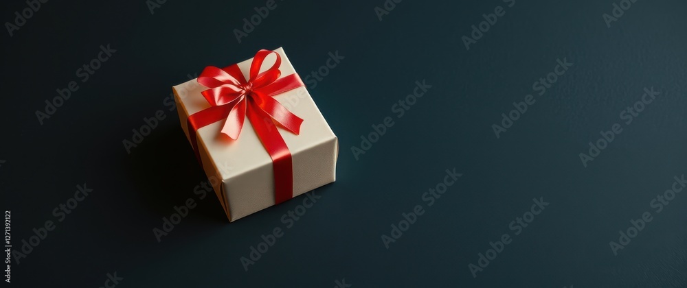 Elegant Gift Box with a Red Ribbon on a Dark Background, symbolizing celebration and special moments. Elegant Gift Box with a Red Ribbon on a Dark Background, symbolizing celebration and special moments.