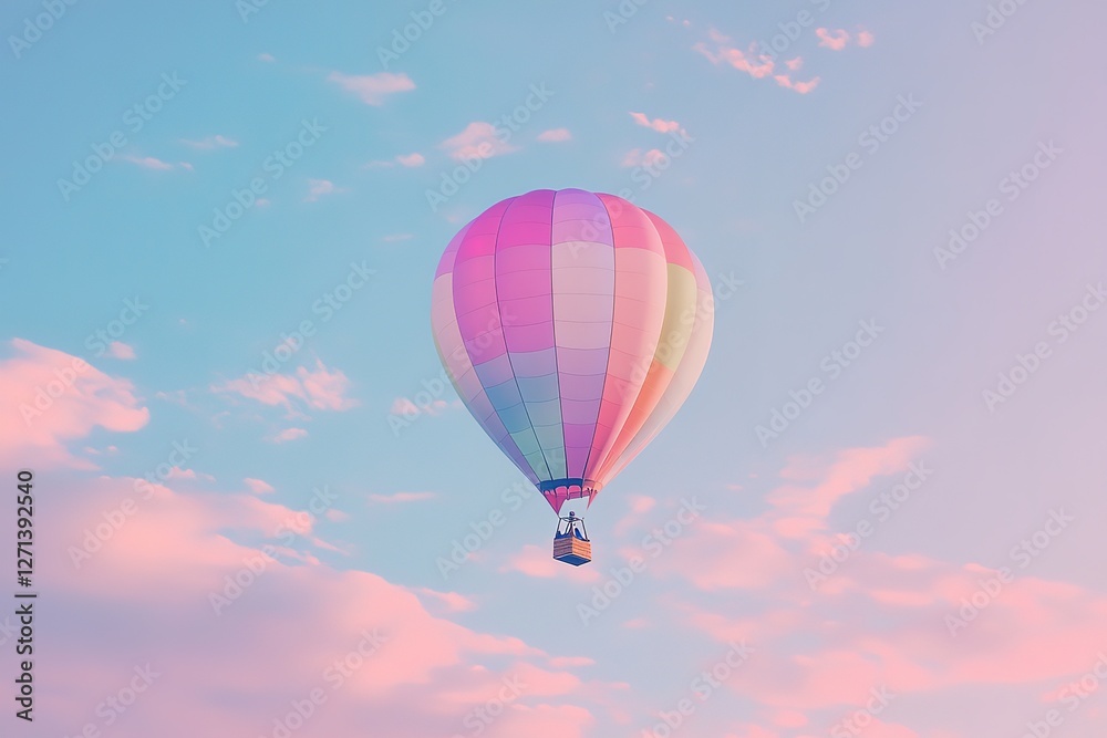 Fototapeta premium Vibrant Hot Air Balloon Soaring High, Colorful Adventure, Isolated on White, Perfect for Travel Posters, Websites, and Design Projects. A whimsical illustration ideal for branding, children's books, 
