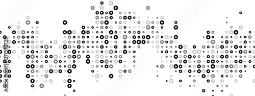 Versatile monochrome abstract background featuring a dot texture. Chaotic mosaic of random particles, linear bagel pattern. Vector design for banners, posters, websites, social media, presentation.