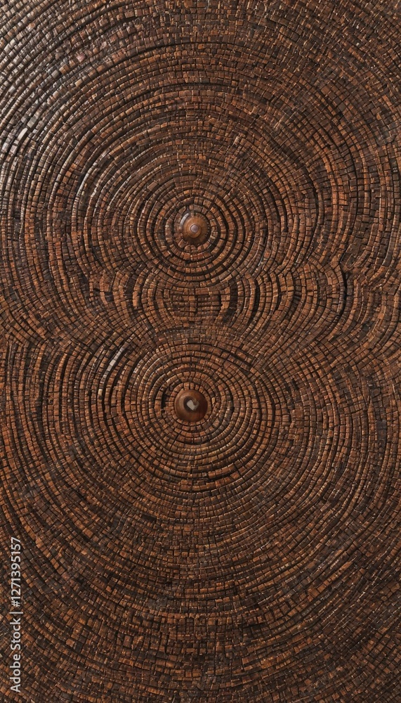 Naklejka premium A top-down view of a beautifully textured wooden surface with concentric circles formed by small wooden pieces, ideal for decor, design, or art projects focusing on nature.