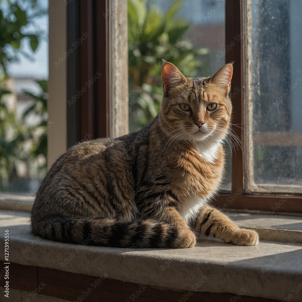 cat on a window sill Portrait of beautiful cat exploring Sunbeam Serenity Tabby Cat Relaxing by Window. Photograph a cat sunbathing by a window. cat on a window sill Portrait of beautiful cat exploring Sunbeam Serenity Tabby Cat Relaxing by Window. Photograph a cat sunbathing by a window.