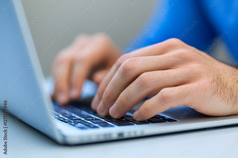 A highly detailed close-up of a journalist hands typing on a laptop, breaking a major news story A highly detailed close-up of a journalist hands typing on a laptop, breaking a major news story