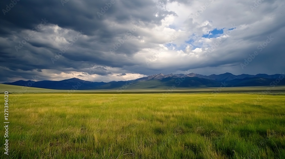Vast open landscape under a dramatic sky with clouds forming over rolling green hills : Generative AI Vast open landscape under a dramatic sky with clouds forming over rolling green hills : Generative AI
