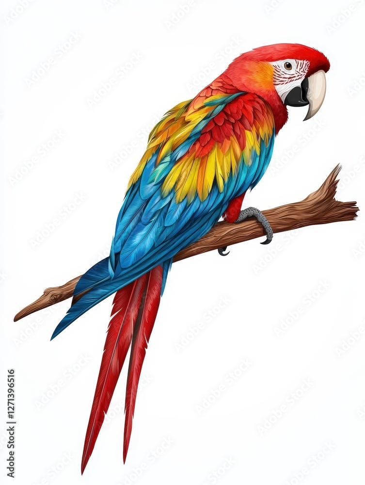 Obraz premium A vibrant and colorful parrot perched on a branch, showcasing its stunning plumage and playful demeanor.