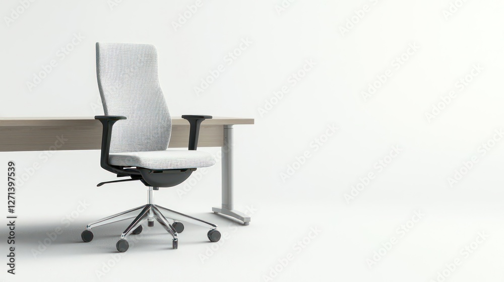 Modern Grey and White Patterned Office Chair at Desk in Minimalist Room Modern Grey and White Patterned Office Chair at Desk in Minimalist Room