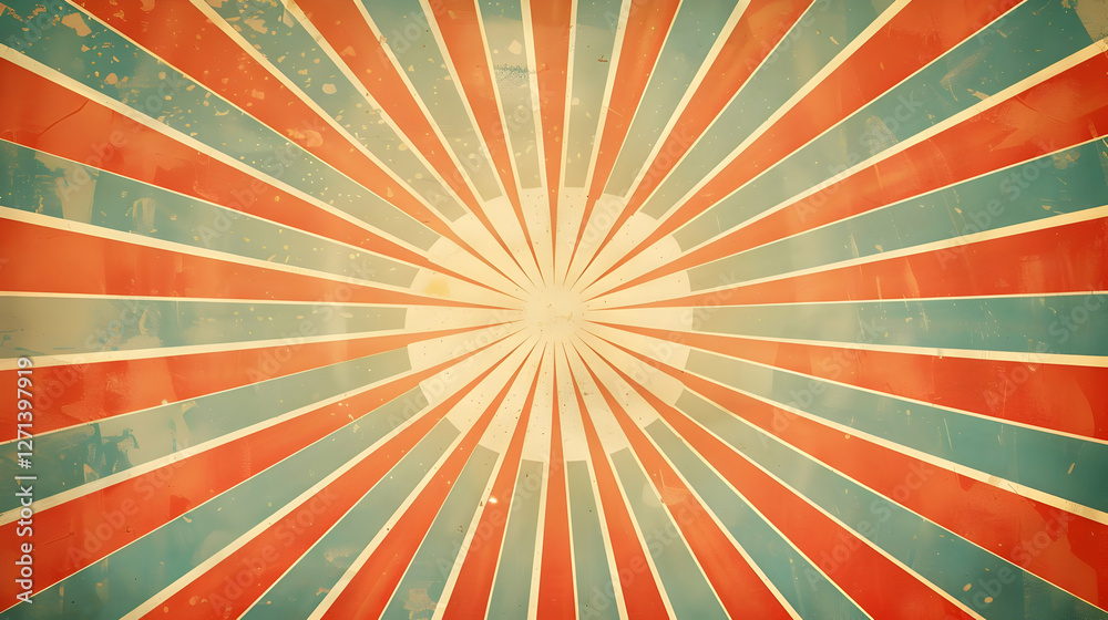 Fototapeta premium Vintage sunburst background with red and blue rays radiating from a central point, ideal for retro designs