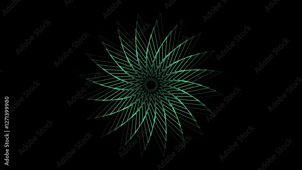 Abstract mandala with evolving geometric patterns turquoise color 4k illustration on black background. Abstract mandala with evolving geometric patterns turquoise color 4k illustration on black background.