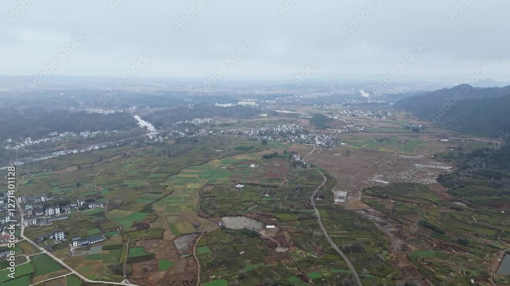 Aerial photography of rural farmland in southern Anhui Aerial photography of rural farmland in southern Anhui