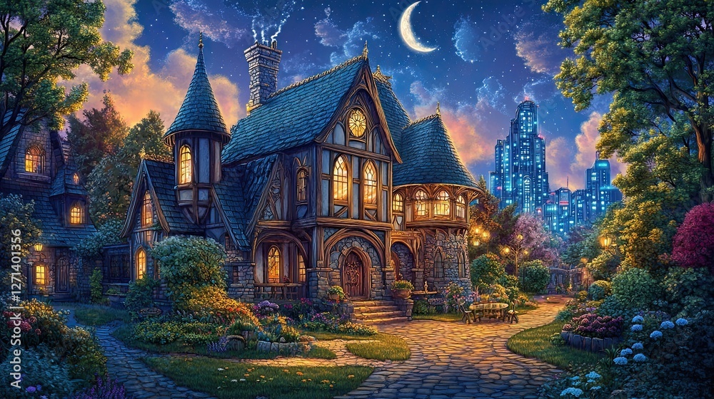 old house in night with moonlight old house in night with moonlight