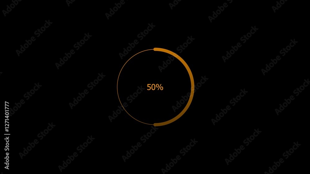 Abstract 50% number percent circle loading pie chart circle modern design orange color 4k illustration. Abstract 50% number percent circle loading pie chart circle modern design orange color 4k illustration.