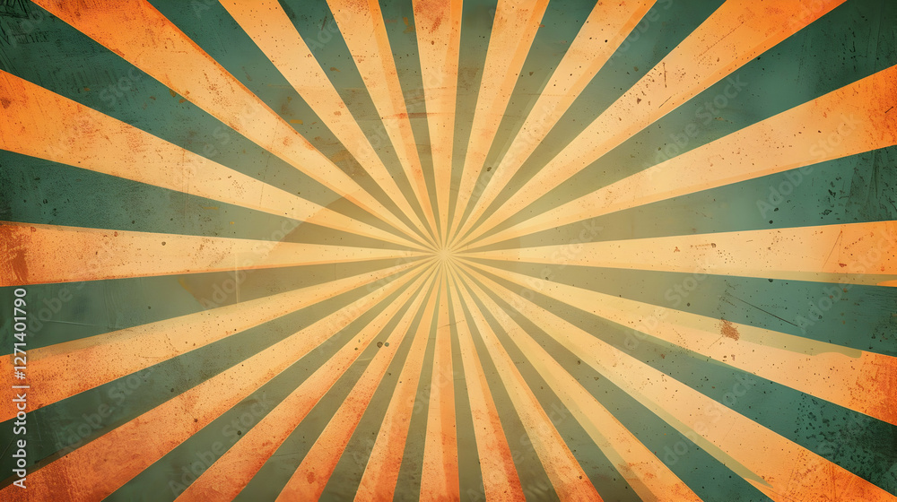 Obraz premium Vibrant sunburst pattern with textured rays in orange and teal, ideal for backgrounds and designs