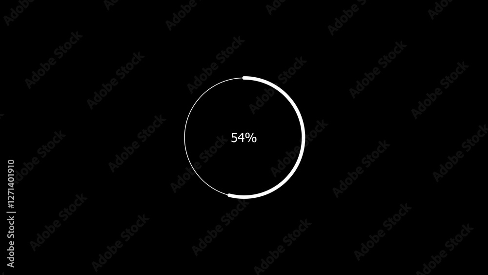 Abstract 54% number percent circle loading pie chart circle modern design white color 4k illustration black background. Abstract 54% number percent circle loading pie chart circle modern design white color 4k illustration black background.