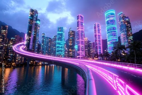 A neon-lit cyberpunk city where corporate strategists use AI-enhanced data to outmaneuver rivals photo