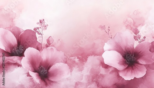 Gentle Watercolor Wildflowers, Soft Pink Floral Illustration, Minimalist Pastel Background, Delicate