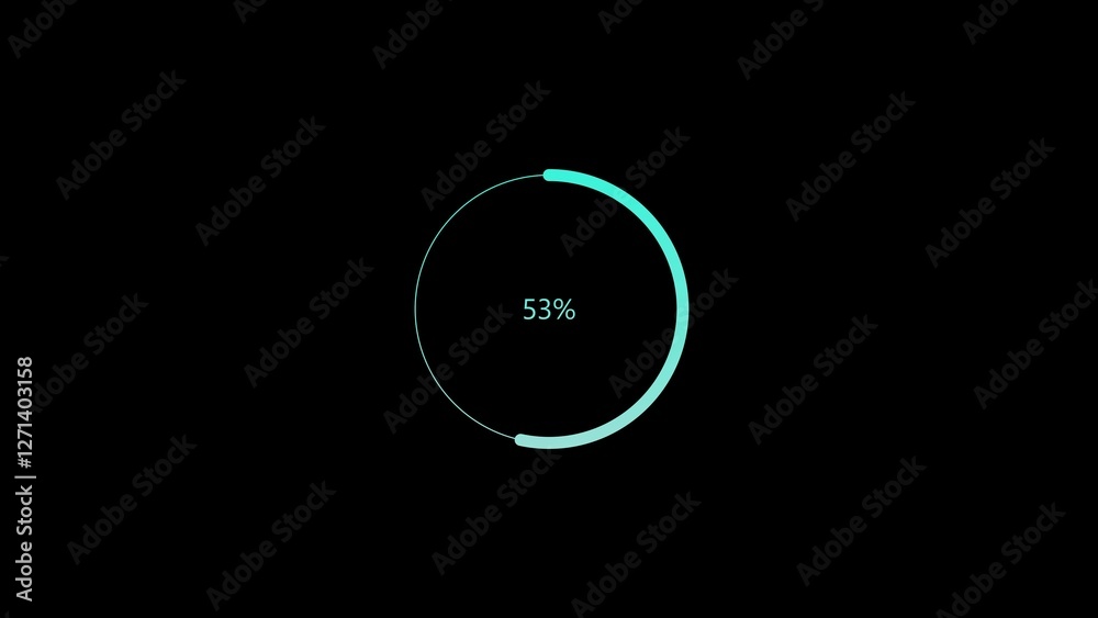 Abstract 53% number percent circle loading pie chart circle modern design white color 4k illustration black background. Abstract 53% number percent circle loading pie chart circle modern design white color 4k illustration black background.