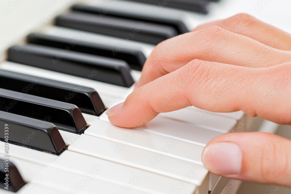 Fototapeta premium Hand Playing Piano Keys Close Up Black and White Keyboard Music Instrument