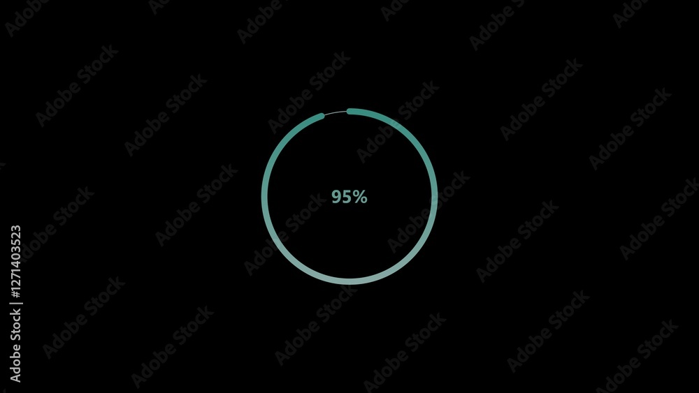 Abstract 95% number percent circle loading pie chart circle modern design light gray and cyan color 4k illustration on black background. Abstract 95% number percent circle loading pie chart circle modern design light gray and cyan color 4k illustration on black background.