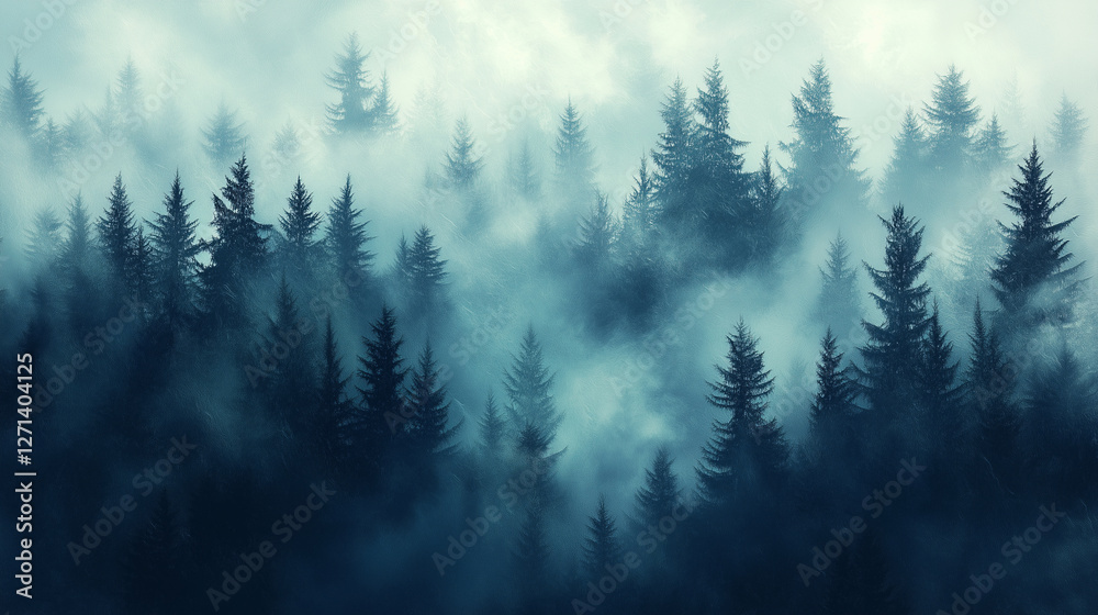 Mysterious foggy forest landscape Mysterious foggy forest landscape