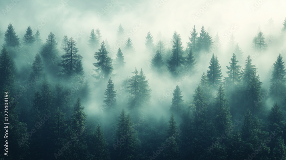Mysterious foggy forest landscape Mysterious foggy forest landscape