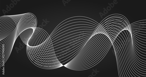 Abstract background with dynamic waves. Vector illustration. Black and white.
