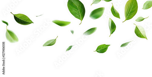 Green Floating Leaves Flying Leaves Green Leaf Dancing, Air Purifier Atmosphere Simple Main Picture.