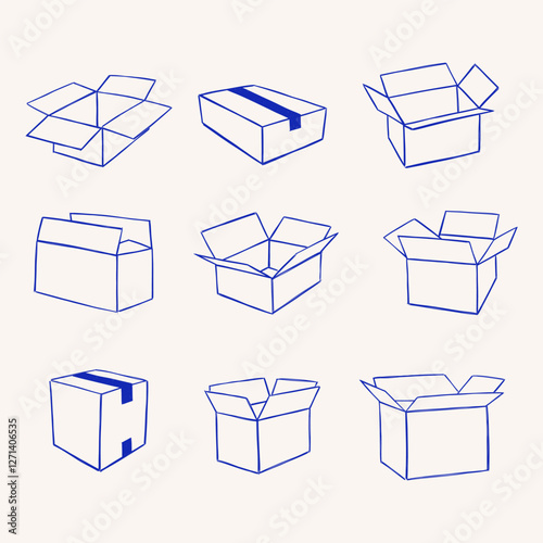 Set of hand draw different delivery bexes.