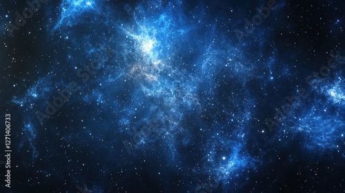 A celestial scene showcasing a galaxy with soft blues and silvery-white hues