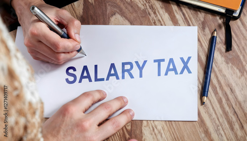  Tax deduction planning concept. Businessman calculating business balance prepare tax reduction. taxes paid by individuals and corporations such as VAT, income tax and property tax.