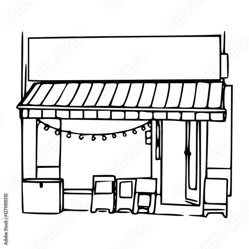 hand drawn style cafe exterior with menu board and decorations