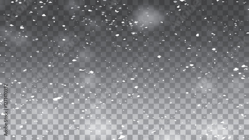 Falling snowflakes on transparent background. Snowfall. Vector illustration