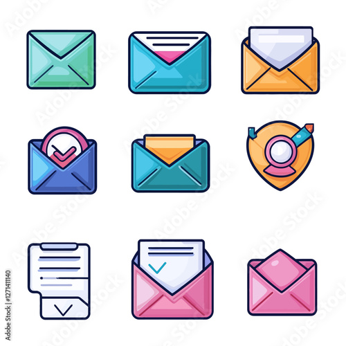 Colorful Mail Icons Set for Communication, Notifications, and Messaging