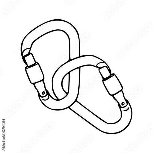 a black and white drawing of a linked carabiners line art, vector image