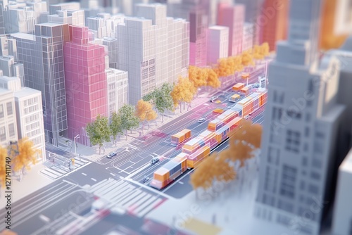 Advanced urban planning software visualizing transit-oriented development and pedestrian-friendly streets .