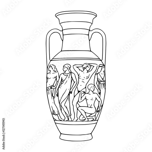 a line art drawing of an antique greek vase : vector illustration of pottery