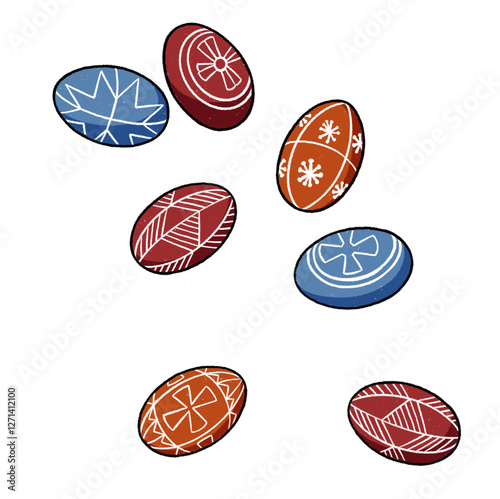 Easter eggs with patterns on a transparent background. Illustration.