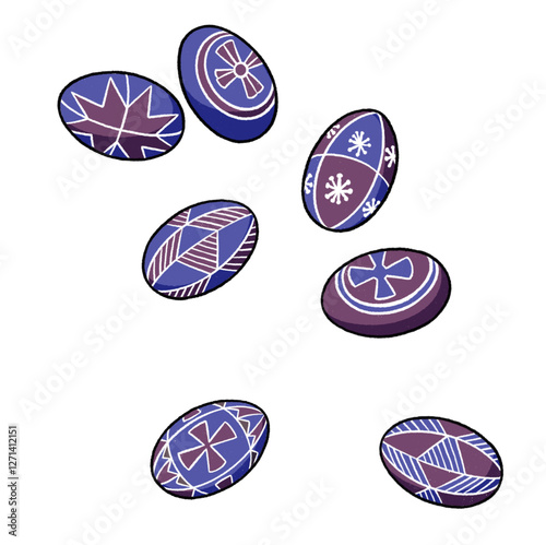 Easter eggs with patterns on a transparent background. Illustration. photo