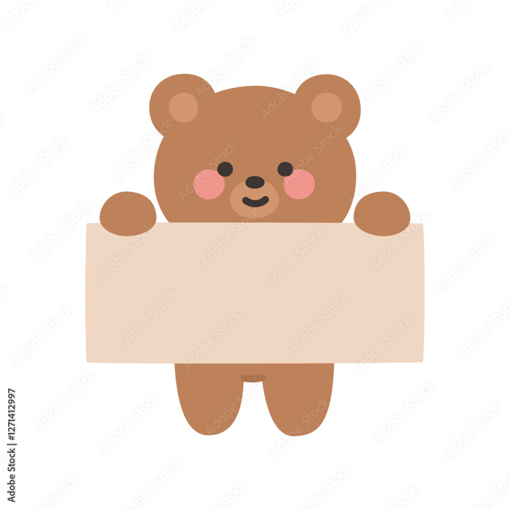 Cheerful Korean Doodle Bear Holding a Horizontal Blank Sign Cheerful Korean Doodle Bear Holding a Horizontal Blank Sign