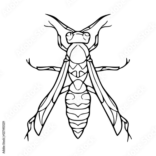 a black and white drawing of a majestic wasp, vector graphic for nature design