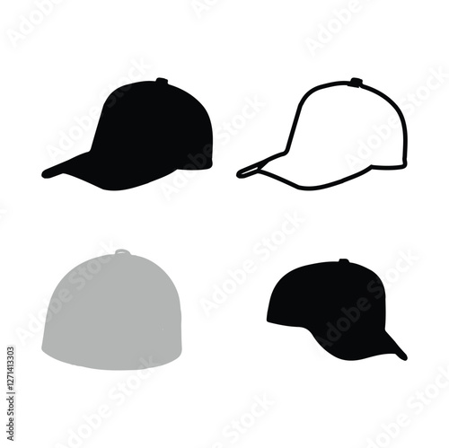 Trucker Cap Mesh Cap Template Illustration Black and White Trucker Hat Mesh Vector Mockup Tempalte Streetwear Headwear Vector Mockup Collection 6 Pannel Hat Cap Vector Mockup